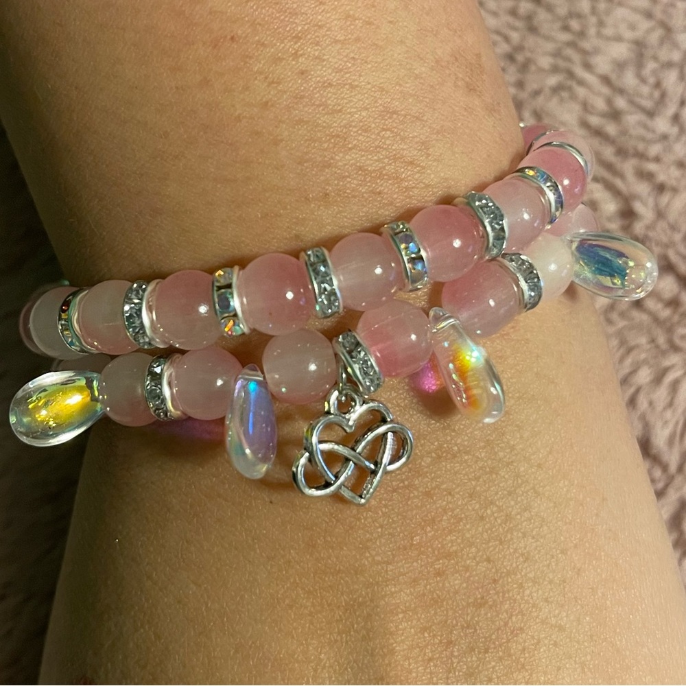 Light Pink with crystals bracelets, infinite love